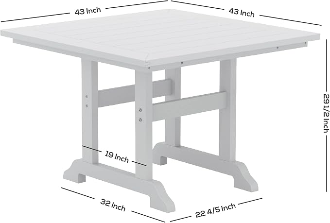 WestinTrends Malibu Outdoor Dining Table, All Weather Poly Lumber Adirondack 43" Trestle Square Patio Table with Umbrella Hole, Weathered Wood