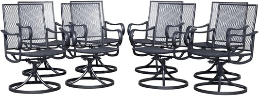 Outdoor Swivel Rocker Patio Dining Chair Set of 8, Textilene High Back with Metal Frame, All Weather, for Backyard, Lawn, Deck and Porch