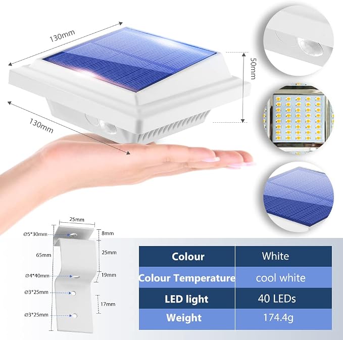 Gutter Lights, 40 LEDs Solar Patio Decor Lights, Deck Lights Outdoor Waterproof Fence Lights for Wall Backyard Porch, Patio, Pool,Step Stairs, Yard, Garden, Pathway (2Pack_White,Warm White Light)