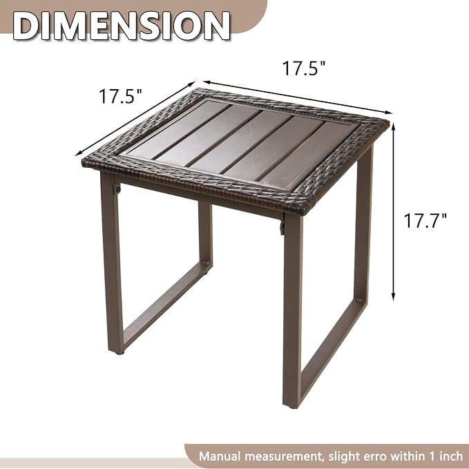 Wicker Outdoor Side Table for Patio Set of 2, 2 PCS Square Rattan Outdoor End Tables for Outside Porch Lawn Garden Balcony Pool Bistro, Brown
