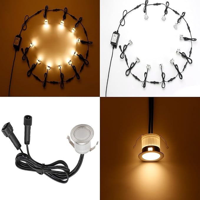 Low Voltage LED Deck Light Waterproof Outdoor Garden Yard Decor Lamps Recessed Wood Decking Stair Landscape Pathway LED Step Lighting (10pcs, Warm White) | IP67 Waterproof Outdoor, 0.6W per Light, for Garden Yard Pathway Patio Step Stairs Decor
