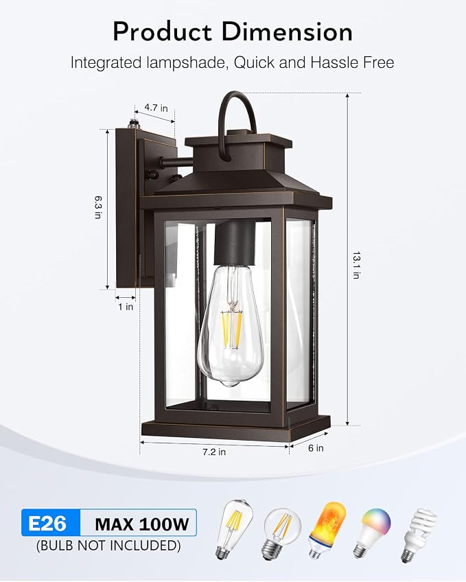 VIANIS Outdoor Porch Lights for House, Farmhouse Oil Rubbed Bronze Gold Trim Exterior Light Fixtures Wall Mount Sconce, Anti-Rust Dusk to Dawn Outdoor Lighting Lantern for Garage, Front Patio, 2-Pack | Automatic On and Off, Exterior Light Fixtures Wall...