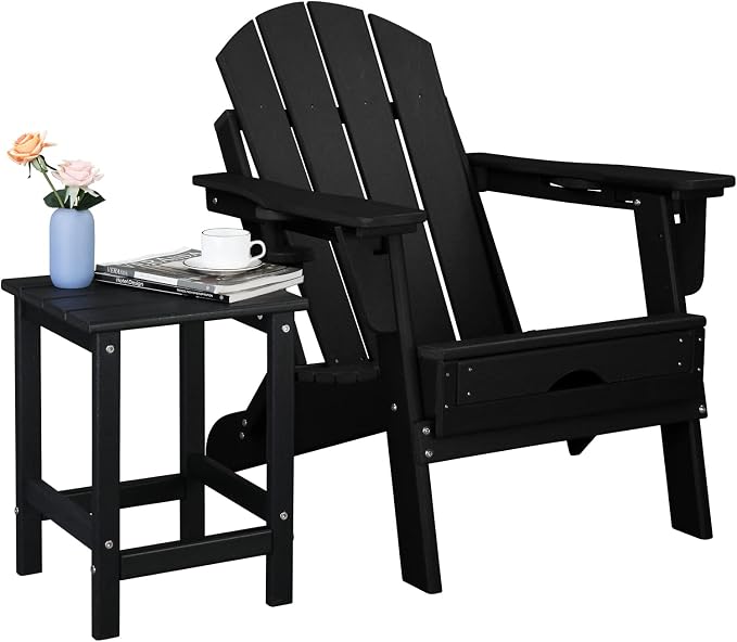 Patio Side Table, Pool Composite Patio Table,HDPE End Tables for Backyard,Pool, Indoor Companion, Easy Maintenance & Weather Resistant (Style 1-Black)