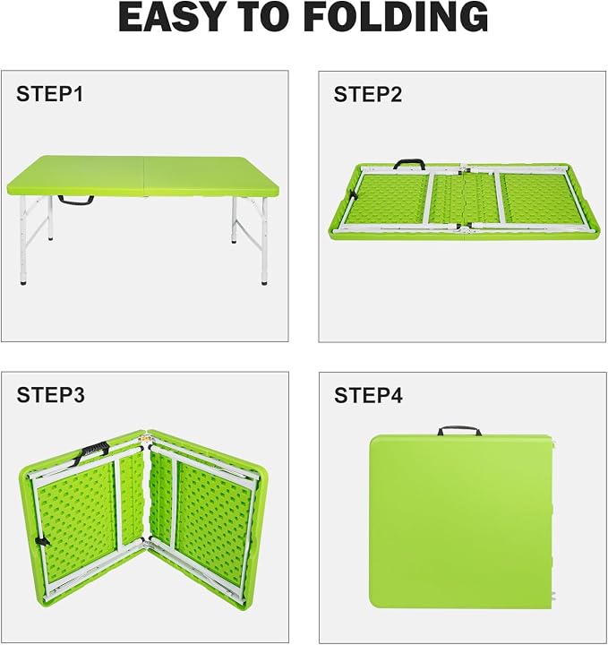 Portable Plastic Folding Table 4ft/6ft/8ft Heavy Duty White Black Picnic Dining Table Fold-in-Half for Camp Party Kitchen Indoor Outdoor