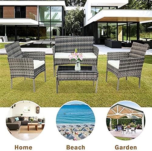 Three Colors Patio Furniture Set Outdoor Living Room Balcony Rattan Furniture Four-Piece-Brown Outdoor Furniture (Color : B) (C)