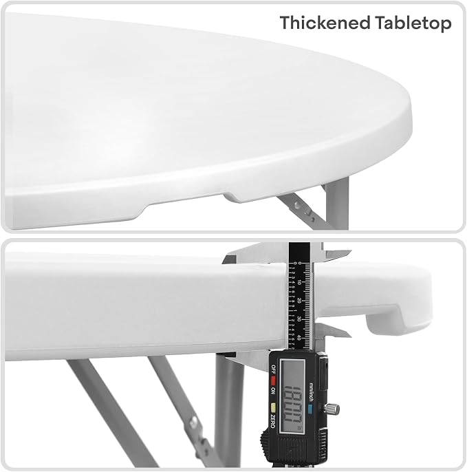Athena Collection 4.5ft Folding Table, Indoor Outdoor Foldable Round Card Table Portable Plastic Craft Table with Lock & Handle, Collapsible Dining Table Desk for Commercial Party Camping, White
