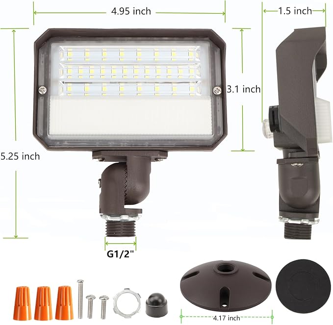 2Pack Dusk to Dawn Outdoor 25W LED Flood Light with Knuckle & Plate Mount, 5000K ETL Commercial LED Security Lighting