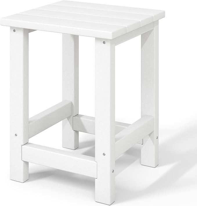 WestinTrends Malibu Kids Outdoor Patio Furniture HDPE Adirondack Square Side Table, White