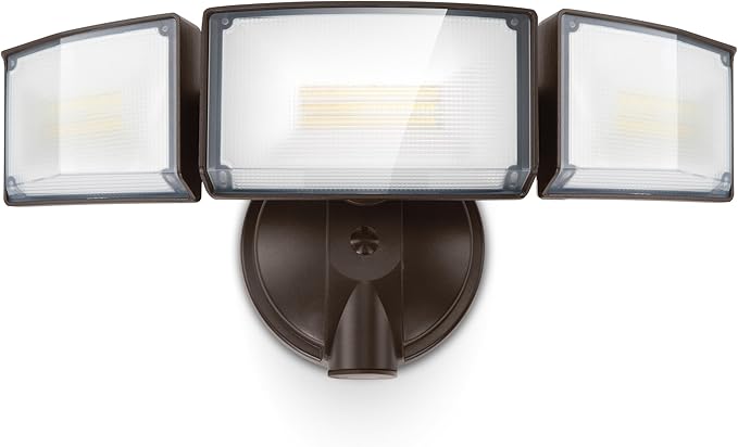 LUTEC 75W 8000 Lumen Floods Light Outdoor, Switch Controlled LED Security Lights with 3 Adjustable Heads, 5000K Daylight, IP65 Waterproof Exterior Flood Light for Outside Garage, Yard, Patio-Brown