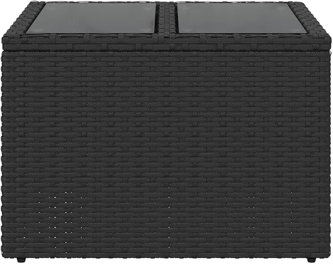 Square Patio Table with Black Rattan Frame and Powder Coated Steel Garden Dining Table Featuring Weather Resistant PE Rattan Outdoor