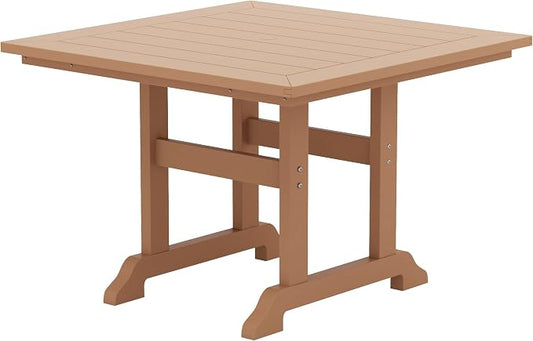 WestinTrends Malibu Outdoor Dining Table, All Weather Poly Lumber Adirondack 43" Trestle Square Patio Table with Umbrella Hole, Teak