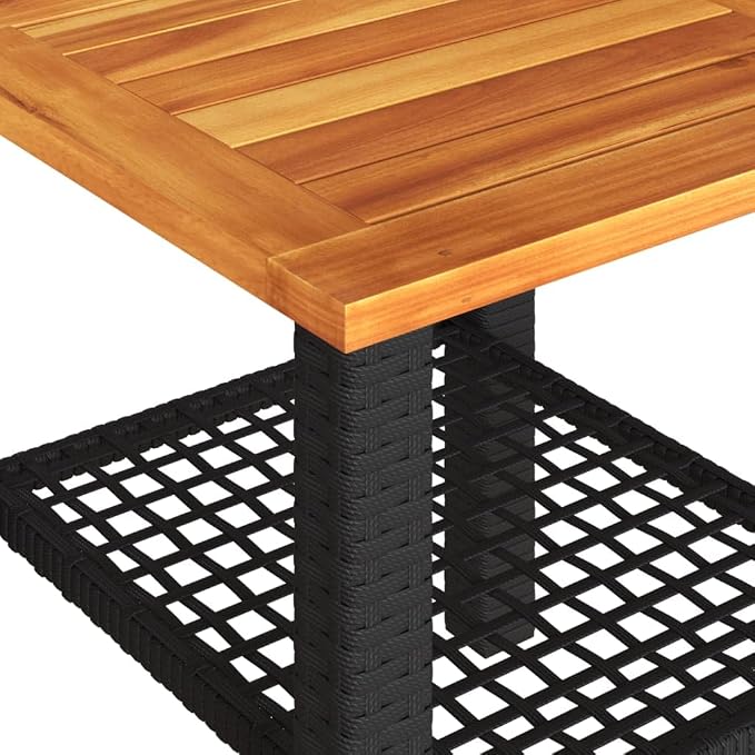 vidaXL Patio Table, Outdoor Coffee Table, Patio Furniture, Square Garden Table with Wooden Top for Lawn Backyard, Black Poly Rattan Acacia Wood