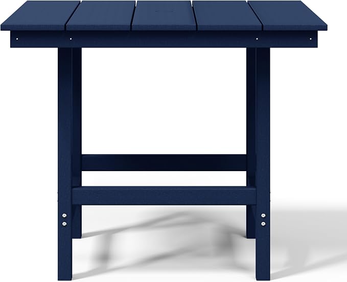 WestinTrends Ashore Outdoor HDPE 36" Square Patio Dining Table with Umbrella Hole, Navy Blue
