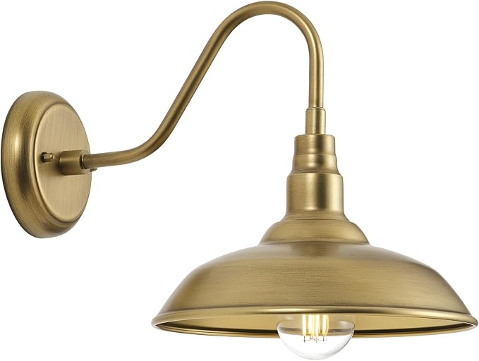 10 Inch Gooseneck Barn Light for Farmhouse, Brass Exterior Barn Style Light Fixture with Wall Mount, Outside Goose Neck Wall Sconce for Front Door Porch Patio Garage