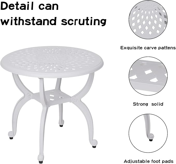 YKSY&YKSY Jardin DE Centennial Cast Aluminum Outdoor Side Table,Anti-Rust Outdoor End Table,Patio Coffee Bistro Table for Indoor,Garden,Porch,Balcony(Round White)