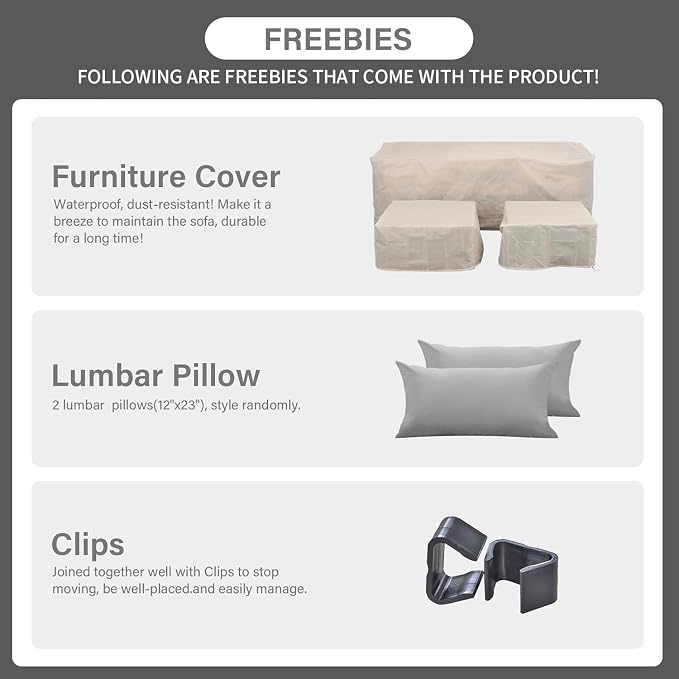 3 Piece Outdoor Patio Furniture Set with Waterproof Covers, Light Grey Patio Couch for Backyard, Deck, Porch Lounge(Beige)