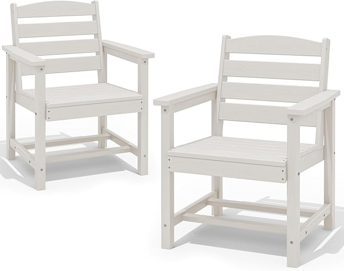 SERWALL Patio Dining Chair Set of 2,All Weather HDPE Dining Chair, White | Outdoor Dining Chairs built to last with 330 lb capacity. Compact 23.4"x23.6"x33.6"H. Weatherproof & easy to clean.