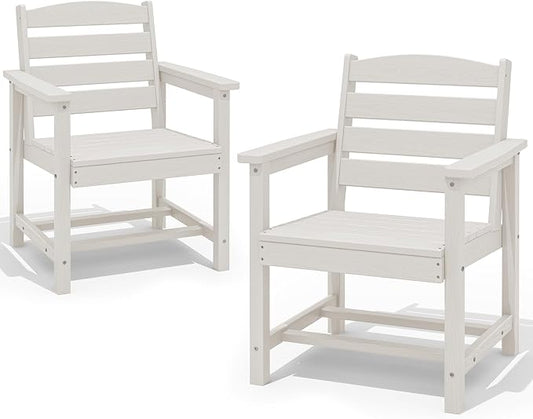 SERWALL Patio Dining Chair Set of 2,All Weather HDPE Dining Chair, White | Outdoor Dining Chairs built to last with 330 lb capacity. Compact 23.4"x23.6"x33.6"H. Weatherproof & easy to clean.