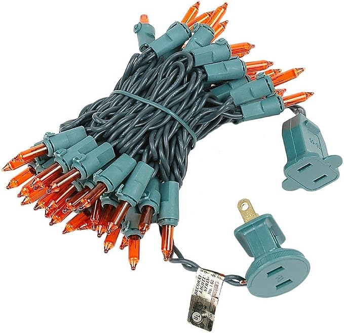 Novelty Lights 11 Feet 50 Bulbs Amber Incandescent Mini Lights, Green Wire