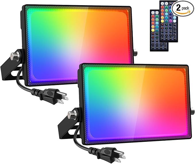 Onforu 2 Pack LED RGBW Flood Lights Outdoor 70W, 2700K Warm White Dimmable Million Color Changing Floodlight Waterproof with Remote, DIY Stage Lights Uplighting Indoor for Party