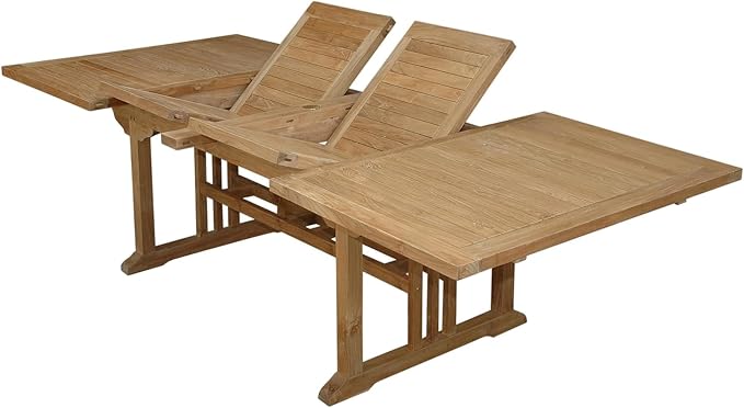 Sahara 106-inch Rectangular Double Extension Table Solid Teak Wood Expandable Outdoor Dining Table Weather Resistant Patio Garden Furniture for Deck Poolside and Backyard Spaces