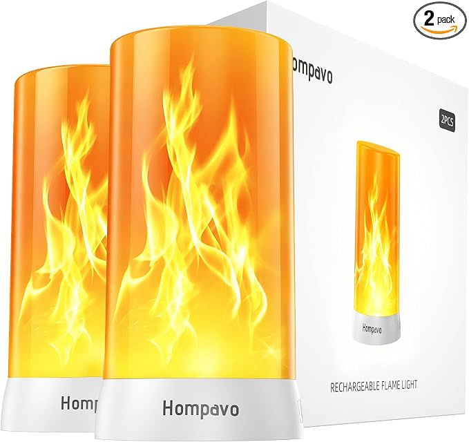 Hompavo 【Upgraded Flame Lights, 4-Mode Rechargeable for Home Decor | Waterproof LED Battery Operated Flameless Candles, Pillar Flickering Lanterns for Room Patio Wedding Party Halloween Decor, 2