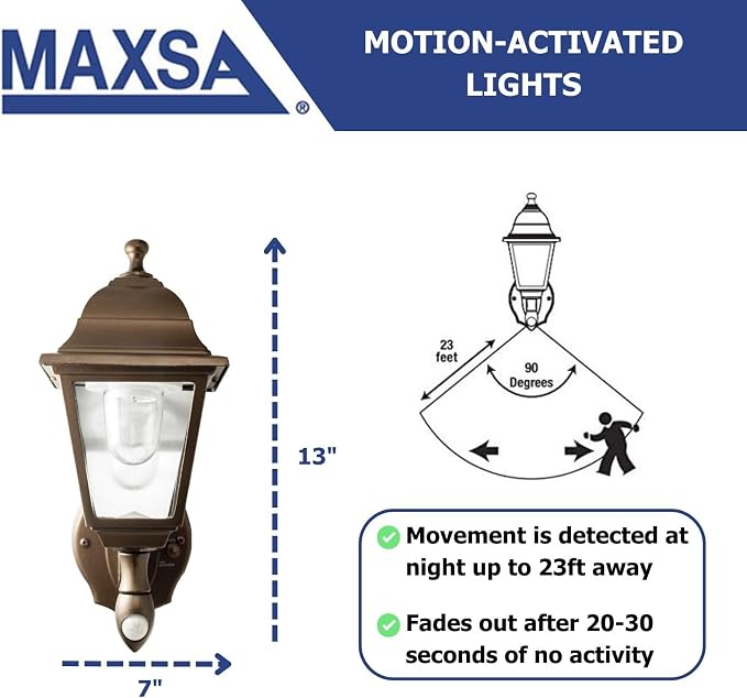 Maxsa 46219 Premium Battery-Powered Motion-Activated Decorative Outdoor Cool White LED Wall Sconce Lighting Fixture, Metal Housing, Dark Copper (Pack of 4)