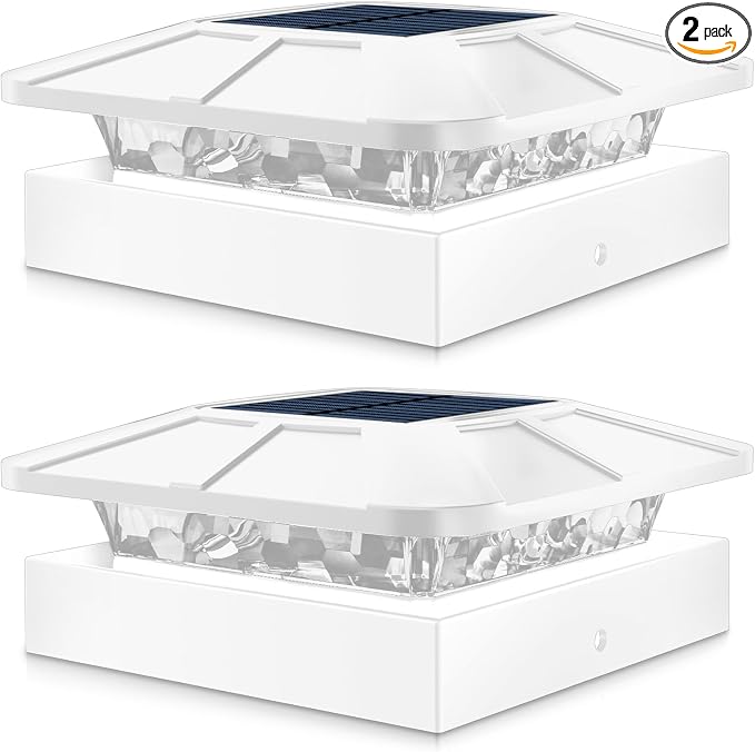 4x4 Solar Post Cap Lights Outdoor with 3 Modes, 2 Packs White Fence Light Solar Powered Waterproof for 3.5×3.5/4x4 Wood/Vinyl Posts for Deck Yard Garden Patio Outside