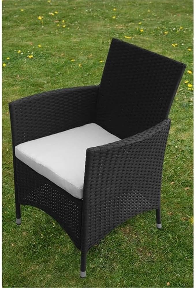 Afuera Living Contemporary 5-Piece Steel Patio Dining Set, Black PE Rattan and Glass Finish, Includes 1 Square Table and 4 Chairs with Cushions, Weather-Resistant Outdoor Garden or Balcony Furniture