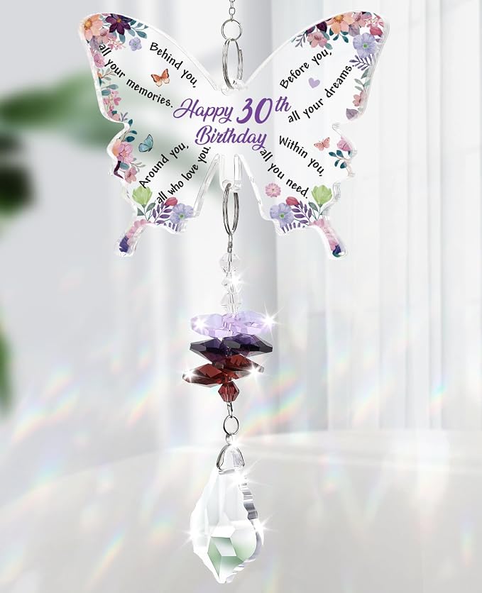 Funnli 30th Birthday Gifts for Women Her Crystal Suncatcher | 30th Birthday Decorations for Woman, 30 Year Old Bday Gift for Friends Sister Mom Grandma Window Hangings Home Decoration