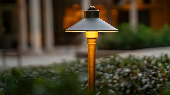VOLT 12V Flat Hat (7"" Shade) 2700K LED Path Light 6-Pack Kit, Bronze | Solid Brass Fixtures, 150W Low Voltage Transformer, 3W G4 LED Bulbs Produce 300 Lumens of Warm White Light