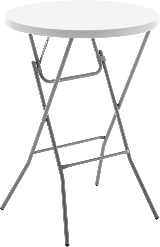 BTEXPERT White 2.63 Ft 32in Round Plastic Bar Height Folding Table 330lb Weight Capacity Indoor Outdoor Accessory for Patio Backyard Dining Wedding Standing Party Events Home, Thick Top Metal Frame