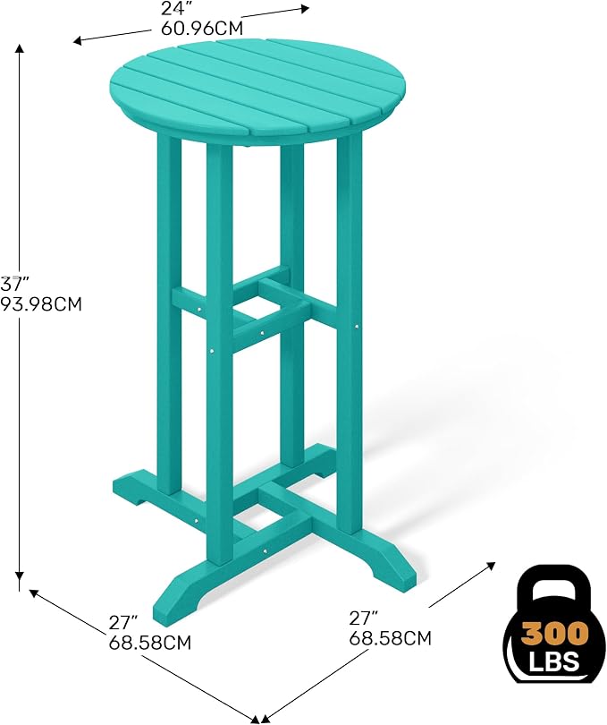 Costaelm Outdoor Bar Table, 37" Counter Height Round Patio Cocktail Bar Table, Patio Bar Table Bistro Dining Table Pub Table for Front Porch Deck, Backyard, Garden, Turquoise