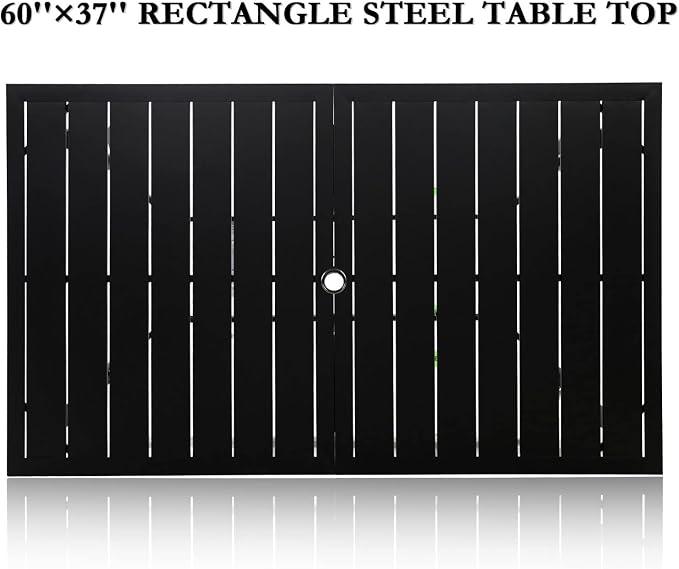 60" x 37" Patio Dining Table, Outdoor Rectangle Bistro Metal Table with Steel Slat Table Top for Porch Deck Garden Backyard Poolside, 1.57" Umbrella Hole, Black