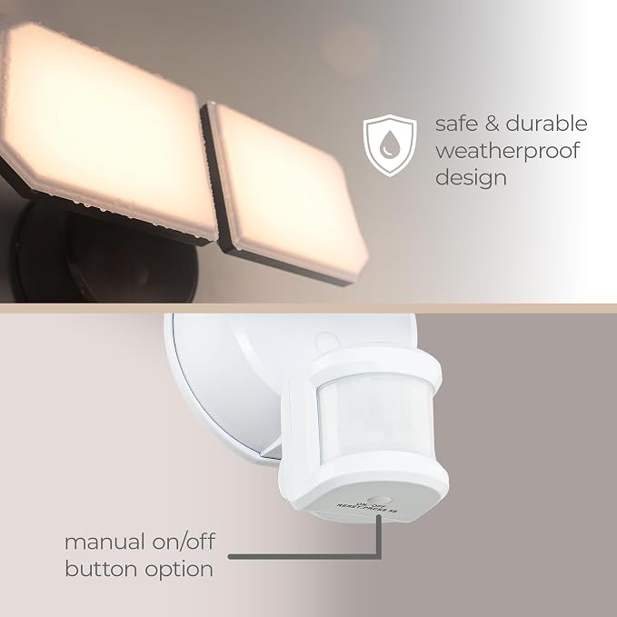Guardian SMART Flood and Security Wall Light with 2 Lights 2,250 Lumens 20 Watts and Programmable Motion and Photo Sensor in White, Works with Android or iOS