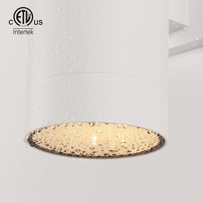 mirrea 14" Modern Outdoor Porch Light in 2 Lights, Matte White, 2 Pack | Aluminum cylinder exterior fixtures, tempered glass cover, waterproof wall sconce & patio light for outdoor use.