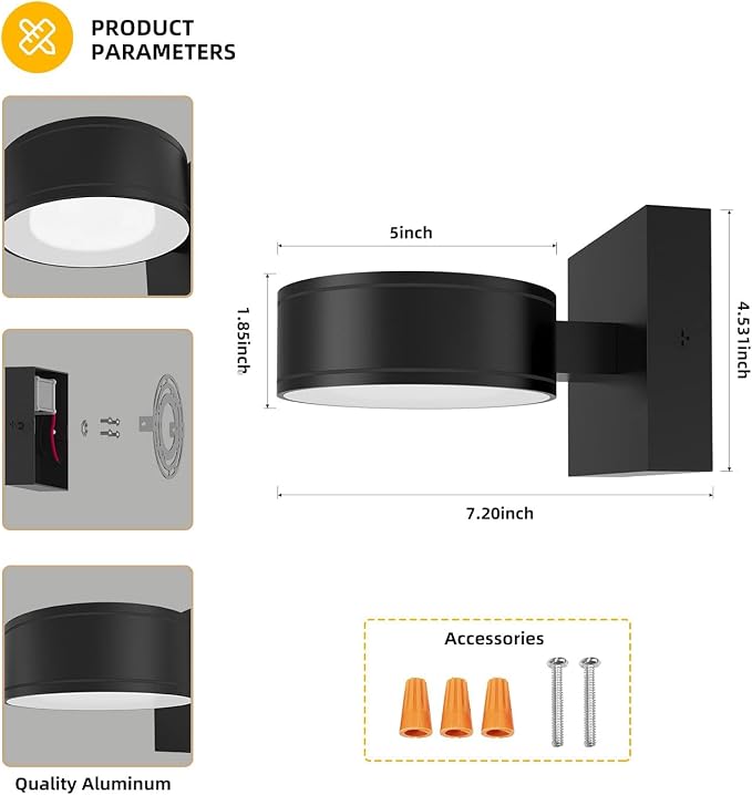 Modern Aluminum Porch Sconce Lights - LED Exterior Wall Sconce, Waterproof, 8W, 3000K for Garage Enterway