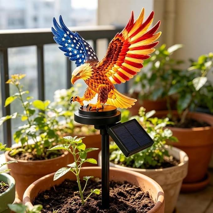 Solar Eagle Garden Light, Outdoor Patriotic Stake 250th Anniversary America Eagle Sculpture Waterproof Light for Fourth of July Memorial Day Yard Lawn Pathway Decor 1 Pack