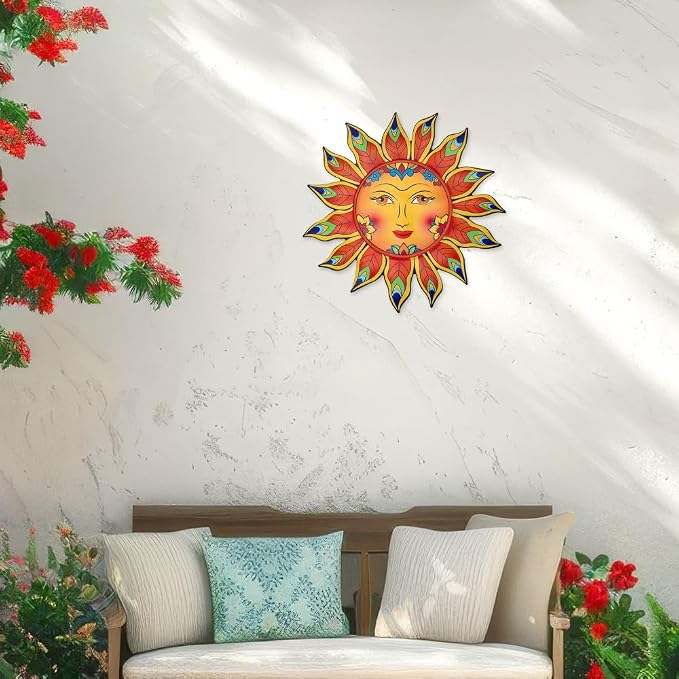 Metal Sun Flower Wall Decor,12.87 inches Sun Wall Art Hanging Decoration for Indoor and Outdoor, Garden Farmhouse Yard Patio Fence Living Room Bedroom Decor