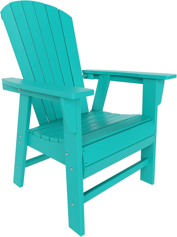 WestinTrends Dylan Adirondack Patio Dining Set for 4, All Weather Poly Lumber Outdoor Table and Chairs Set of 4, 43" Trestle Square Dining Table and Seashell Adirondack Dining Chair, Turquoise