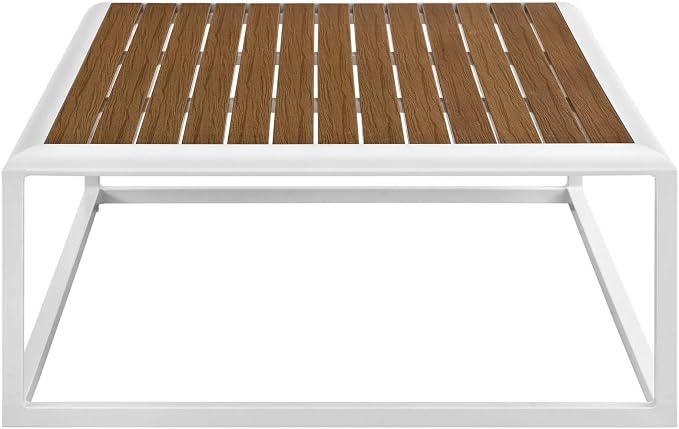 Modway Stance Outdoor Patio Contemporary Modern Wood Grain Aluminum Coffee Table In White Natural