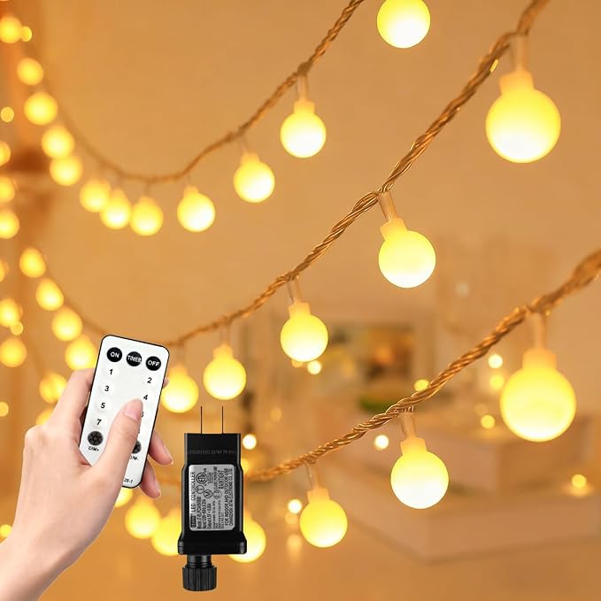 RaThun 49.2ft Globe String Lights with Remote for Indoor Bedroom Warm White | 100 LED Fairy Lights with Timer, 8 Modes, 16ft Extended Lead, Linkable for Bedroom,Dorm,Classroom,Christmas,Indoor Decor
