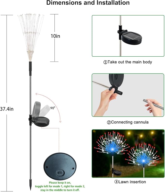 Slyuexu Solar Garden Lights Outdoor Waterproof, 2 Pack 120 LED Solar Firework Lights Decorative Garden Décor Outside for Flowerbed Pathway Party Christmas Decoration, 4th of July Decor, Multicolor