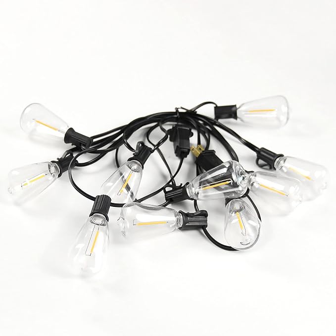 10FT Outdoor String Lights with 10 Bulbs,ST38 1W Plastic LED Bulbs | Shatterproof and Waterproof Edison Bulb String Lights, Perfect for Bistro, Pergola, Backyard and Garden