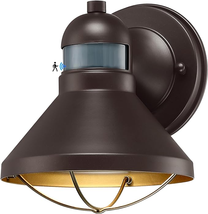 Dusk to Dawn Motion Sensor Outdoor LED Barn Light Fixture Brown | Outside Wall Mount Sconce Lighting Antique Farmhouse Porch Lamp for House Patio Garage Front Door