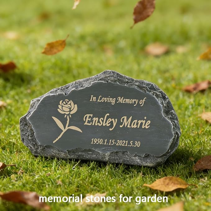 Personalized Garden Stones in Memory of Loved Ones, Engraved with Any Message Memorial Stones Gravestones Outside, Sympathy Memorial Gifts Funeral Gifts for Loved Ones Dad Mom Grandma