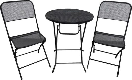 Four Seasons Courtyard Padova 3 Piece Bistro Outdoor Backyard Dining Set with 2 Folding Chairs and Round Table Furniture for Patios or Decks, Black