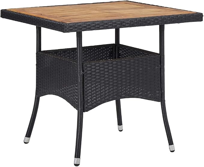 vidaXL Patio Dining Table for 4 People, UV-Protected and Weather- PE Rattan, Beautiful Acacia Wood Tabletop, Easy to Move - Ideal for Outdoor Dining