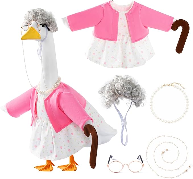 Old Lady Porch Goose Outfits with Floral Dress for 23" Cement Goose Statues