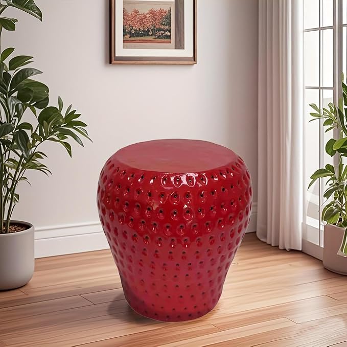Strawberry Shaped Stool, Red Resin Side Table